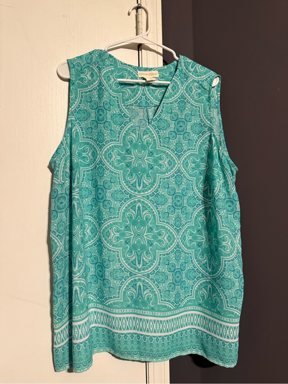 Cynthia Rowley Teal Patterned V‑Neck Sleeveless Tank